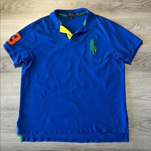 🔥🏇🏻Polo Ralph Lauren Blue Polo Shirt with Green Logo. Men’s Size XL